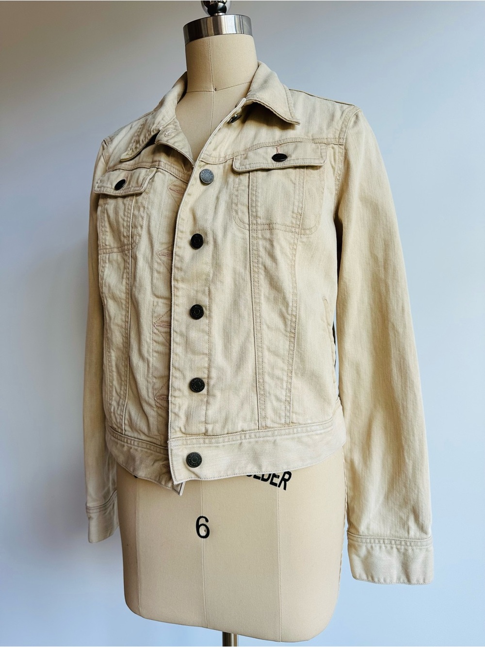 Vintage Ralph Lauren Beige Denim Trucker Jacket Neutral Preppy Capsule Boho - Picture 6 of 10